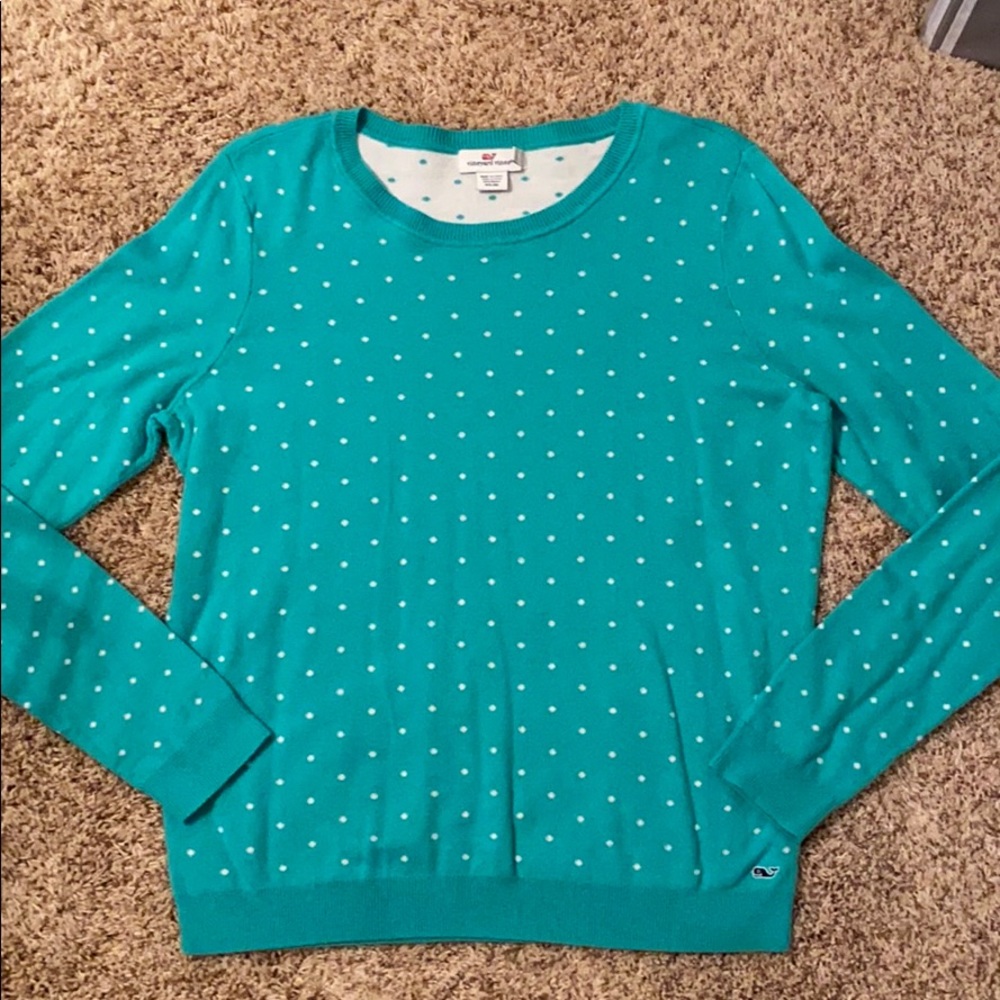 Vineyard Vines Teal Polka Dot Crew Neck Sweater